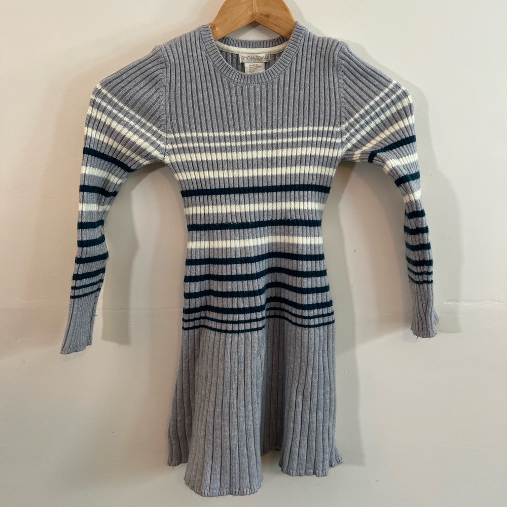 Girls Sweater Dress & Knee Socks Set Gray Striped Size 7/8 Cozy Outfit - Picture 9 of 10